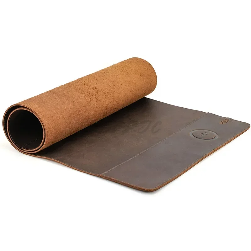 Mouse Charging Pad - Vintage-Mauspad aus Rindsleder mit supergroßem, schmutzabweisendem