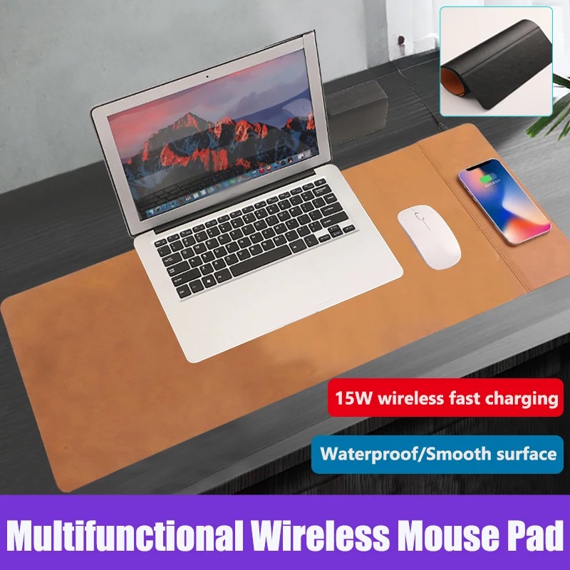 Mouse Charging Pad - Kabelloses Lade-PU-Mauspad, Großes Rutschfestes Gaming-Mauspad, Wasserdichte