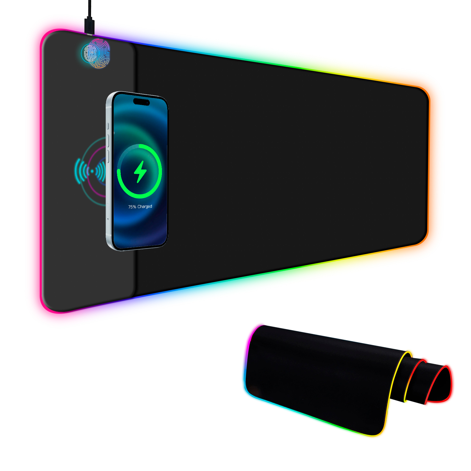 Mouse Charging Pad - Kabelloses Laden, RGB-Gaming-Mauspad, LED-Mauspad, 800 x